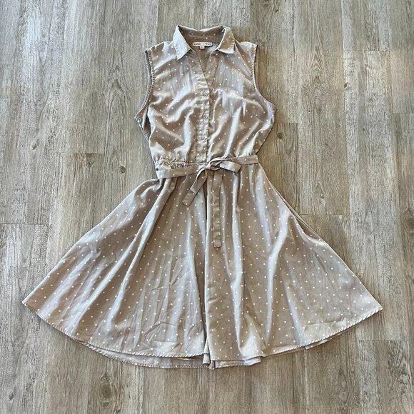 Womens Larry Levine Cream/Khaki Polka Dot Dress - L - Picture 1 of 6